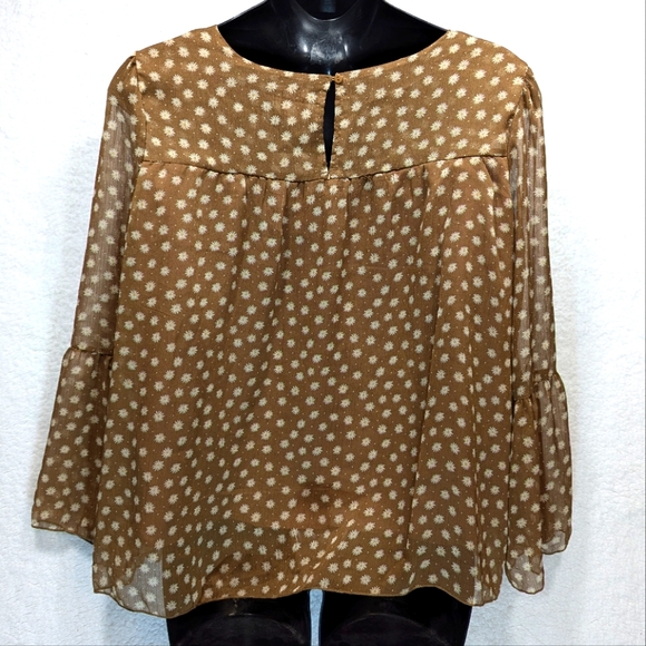 Hayden Los Angeles Daisy Layered Peplum Bell Long Sleeve Tunic Blouse Br… - Picture 2 of 6